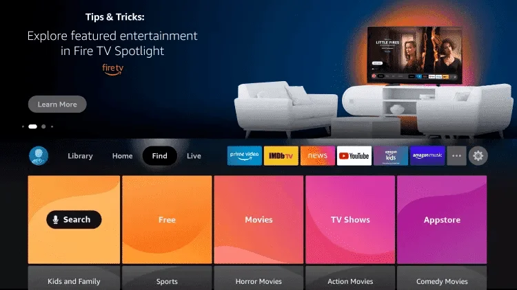 Hover over Find option on Fire TV Stick